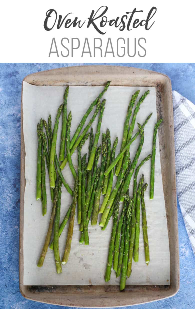 Oven roasted asparagus on a baking sheet