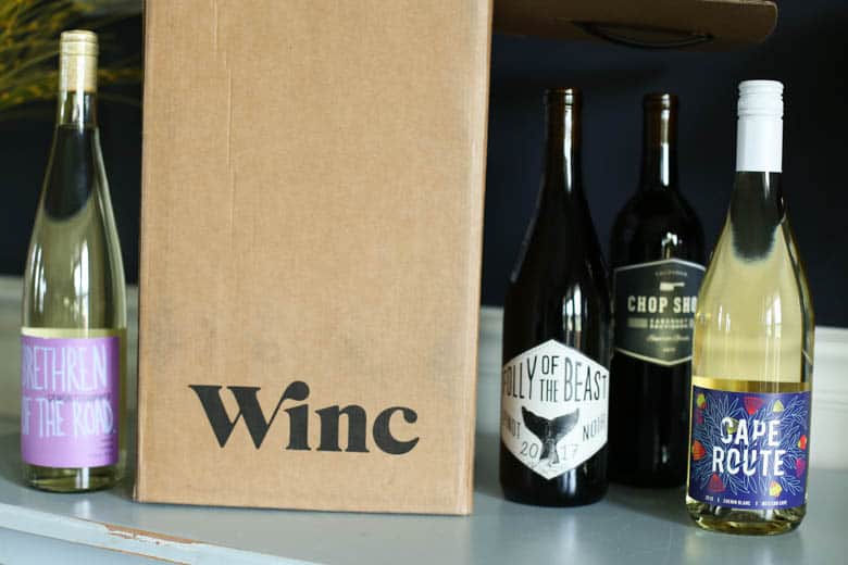 Winc box with wine bottles