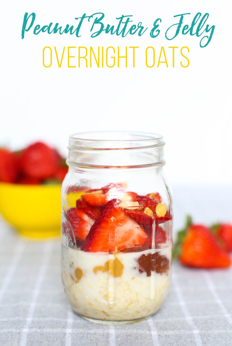 Peanut Butter and Jelly Overnight Oats in a mason jar before being shaken up.