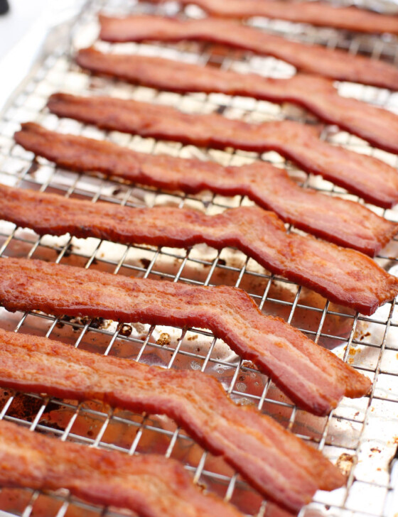 baked bacon on a baking rack