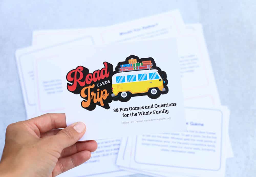 Ditch the screens! These cards will turn road trips into fun, family time. From laugh-out-loud silly stories to name-it competitions, get ready for all ages to be entertained!