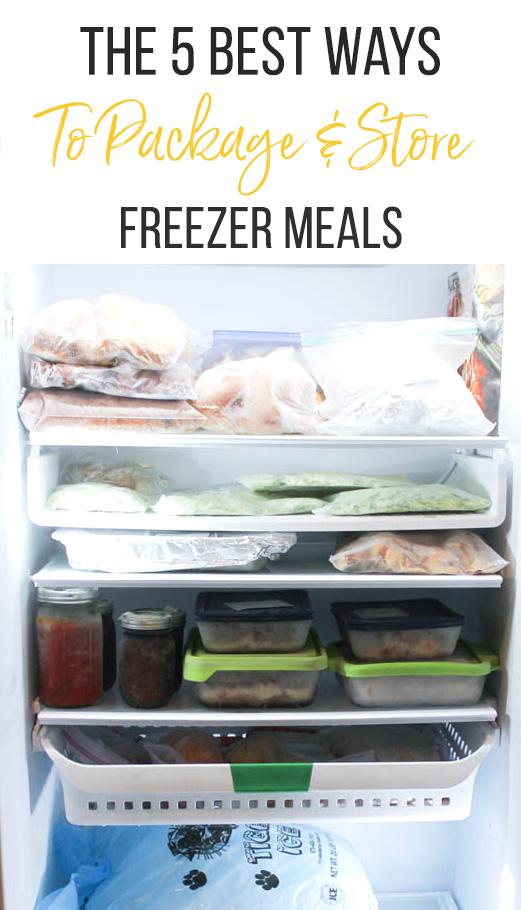 Picture of freezer meals inside of a freezer.