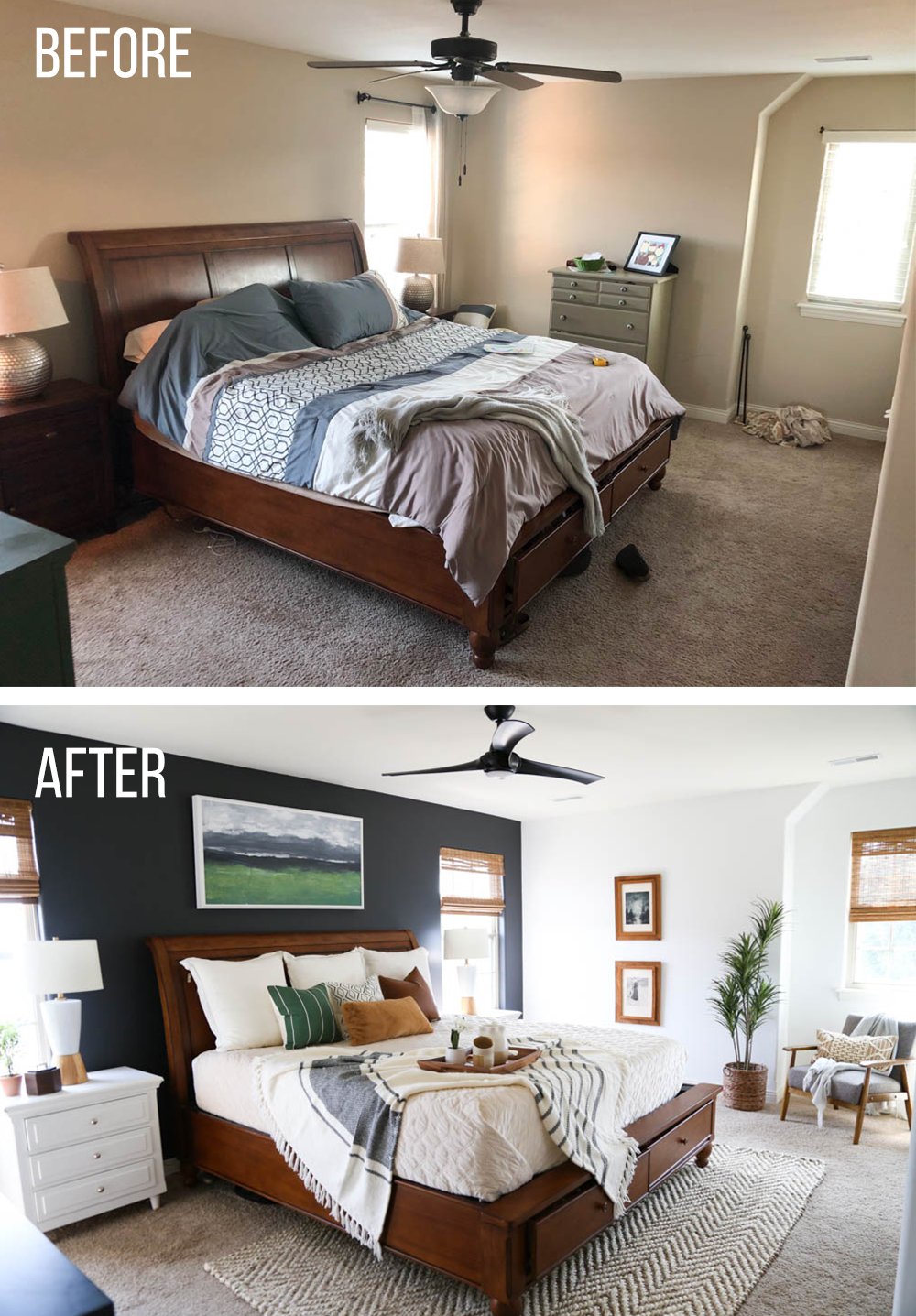 Before and after of a master bedroom 