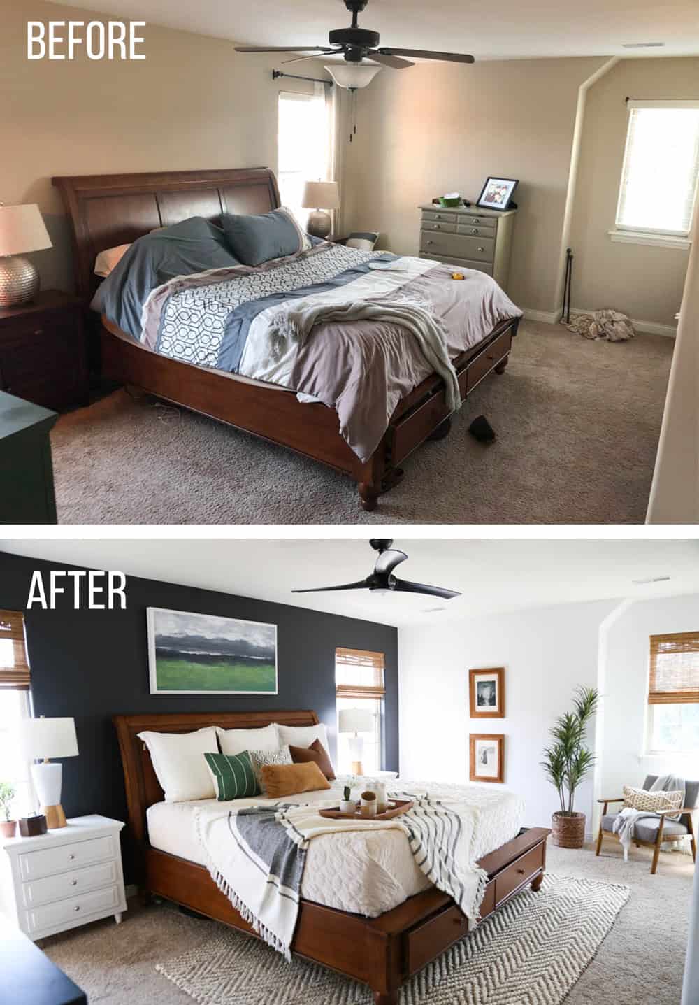 Before and after of a master bedroom 