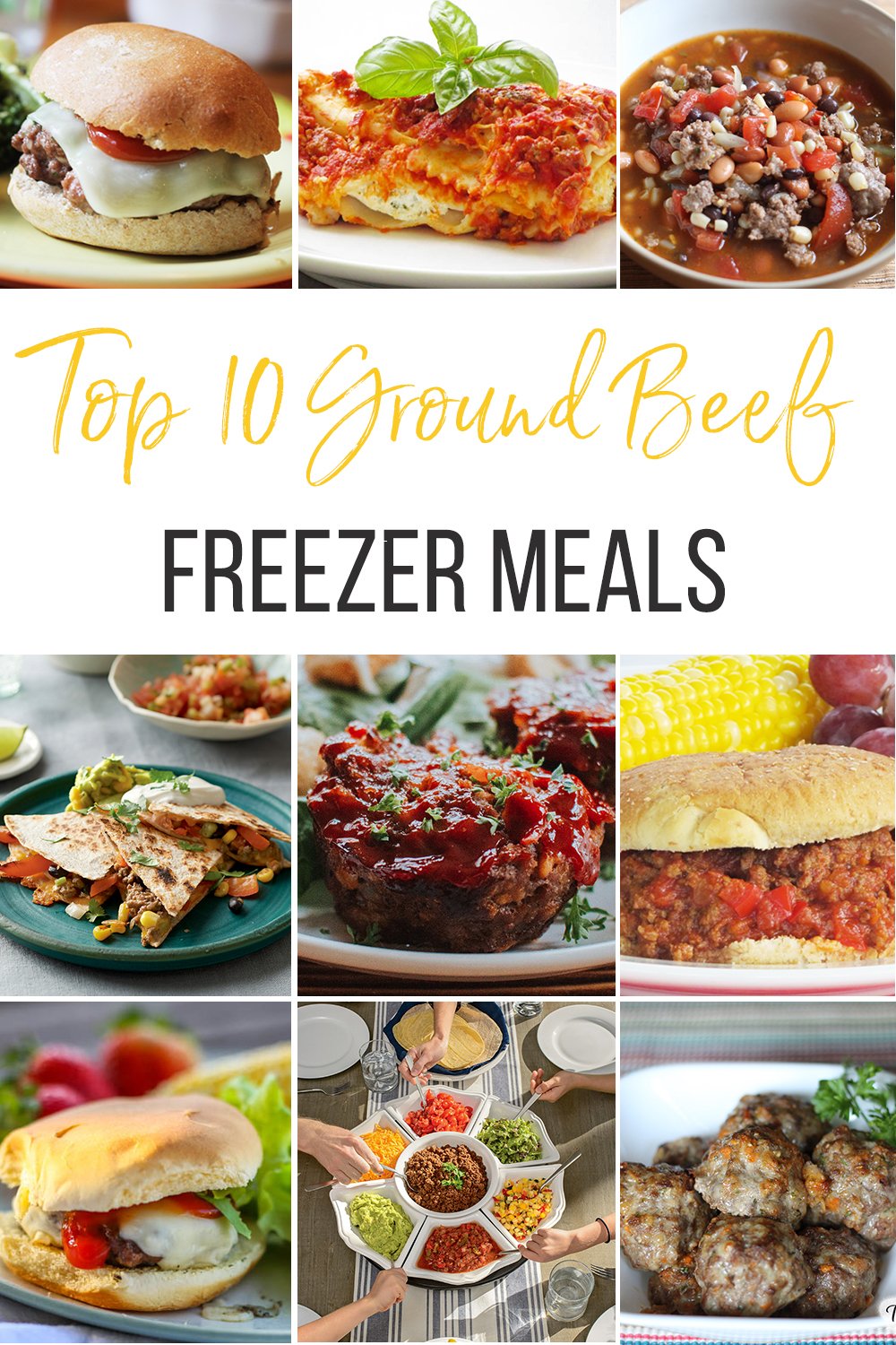 A collage of ground beef freezer meals.
