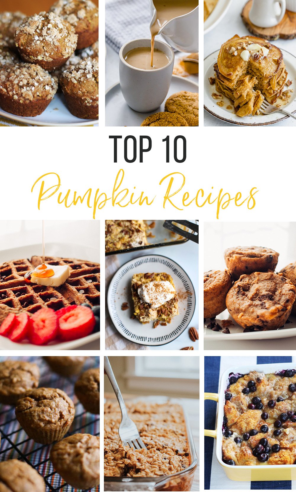 Collage image of top 10 pumpkin recipes.