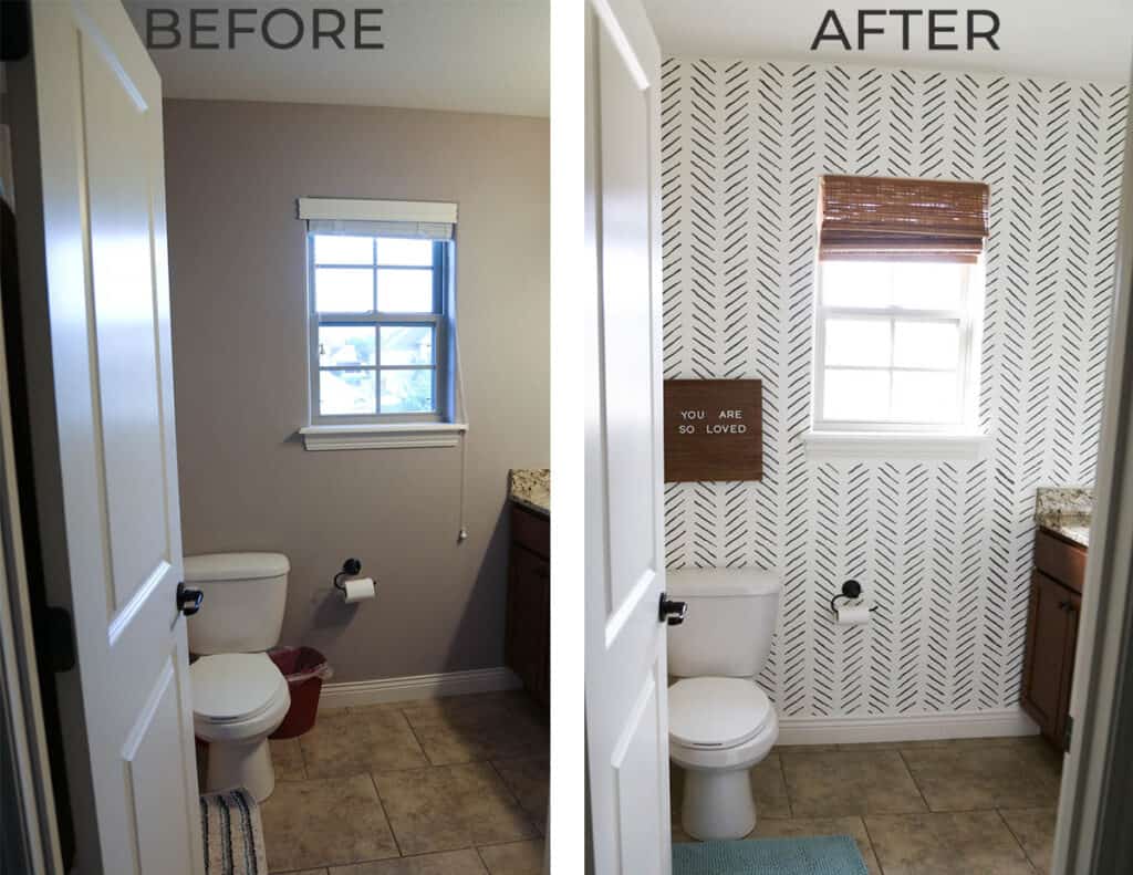 Before and After picture of kids bathroom