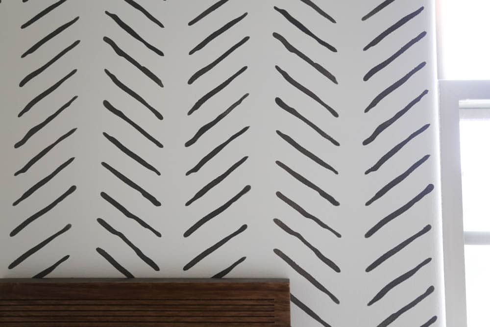 Close up of hand drawn chevron wall stencil 