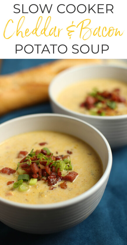 Slow Cooker Cheddar and Bacon Potato Soup - Thriving Home