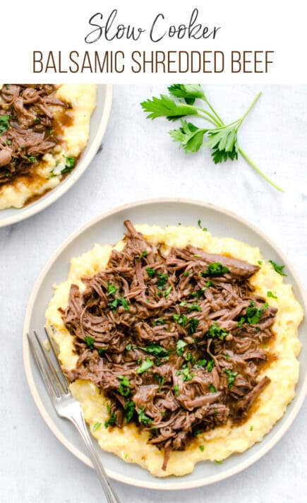 Slow Cooker Balsamic Shredded Beef {Dump & Go!}