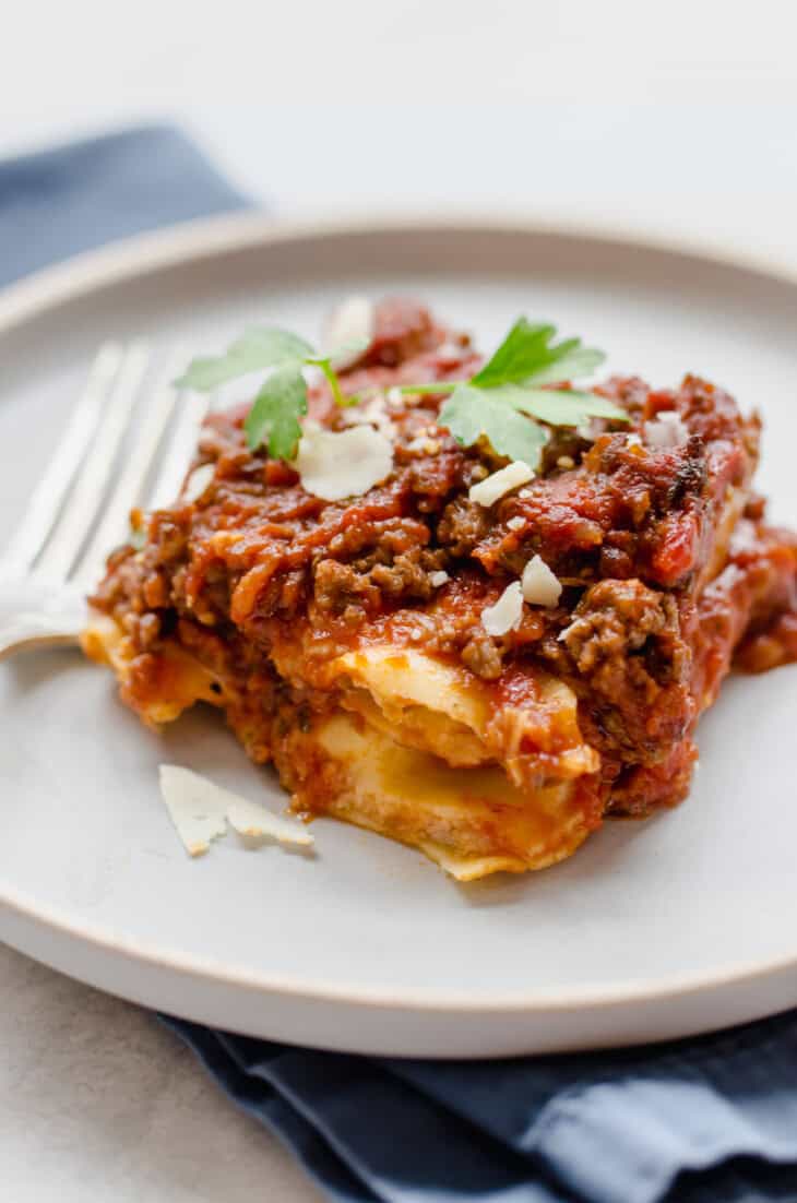 Ravioli Lasagna (aka: Beefy Baked Ravioli) - Thriving Home