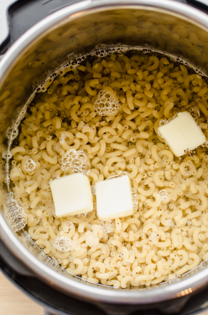 macaroni, butter, and water in instant pot