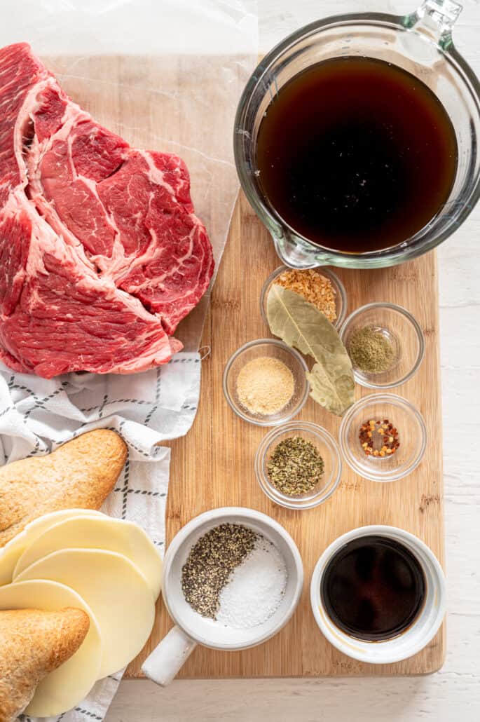 ingredients for Instant Pot french dip sandwiches