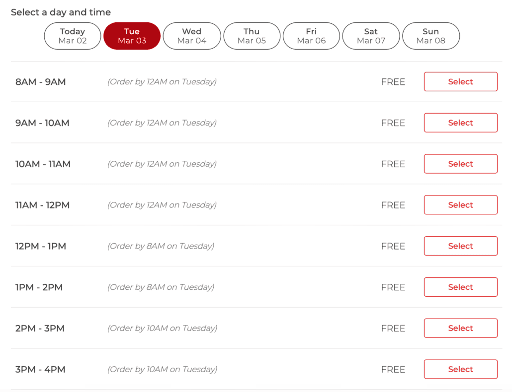 Hy-Vee Delivery time slots