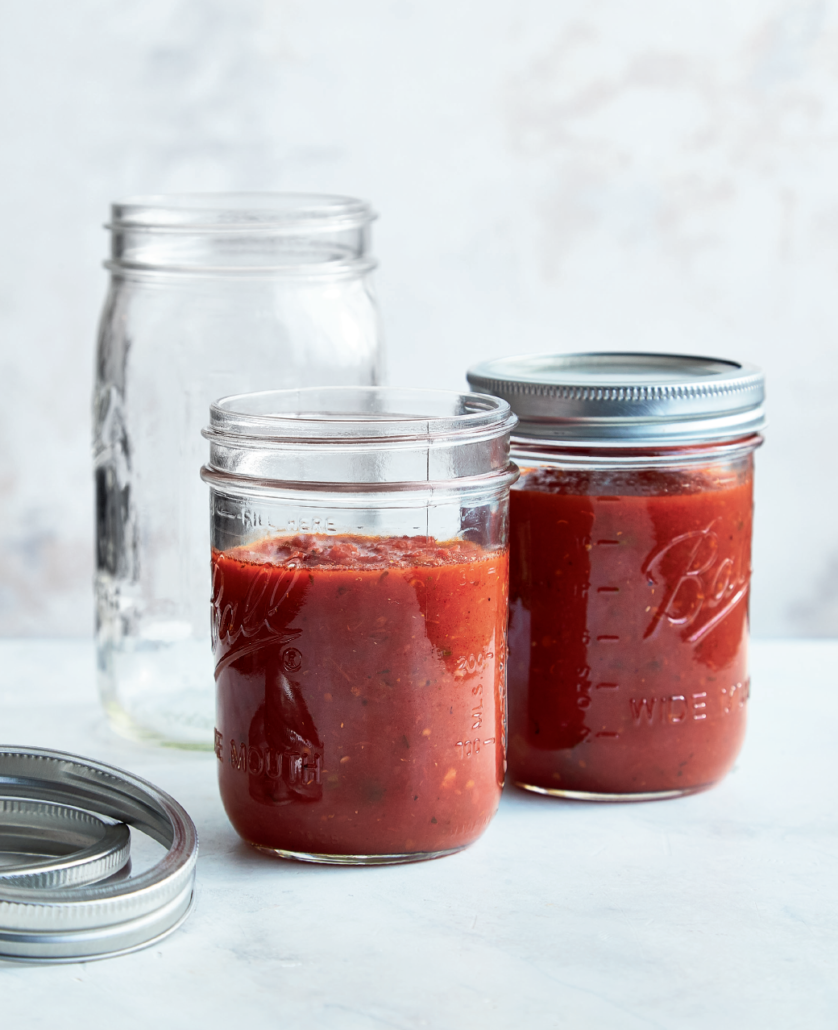 Marinara sauce in mason jars