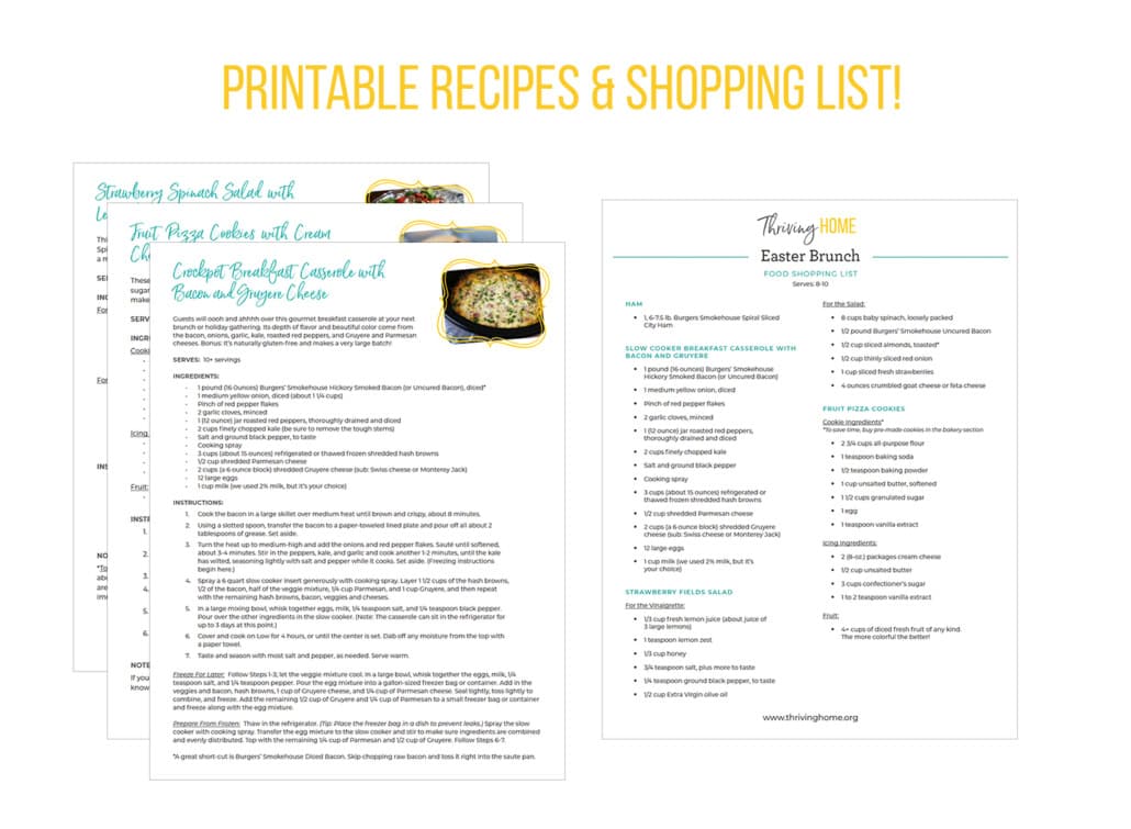 Make ahead Easter brunch recipes and shopping list printable