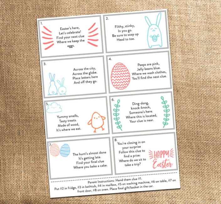 Easter Scavenger Hunt {Free Printable Clue Cards!}