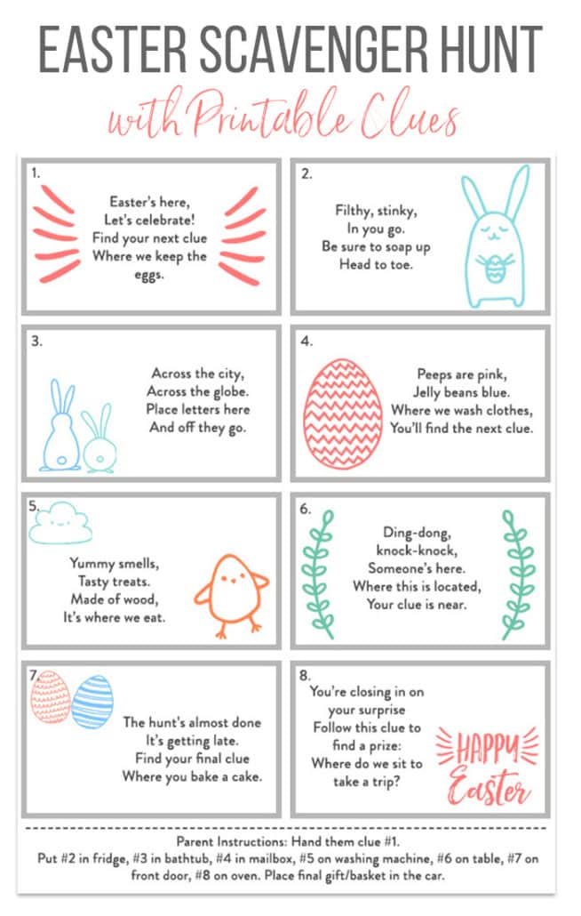 free easter scavenger hunt with printable clue cards