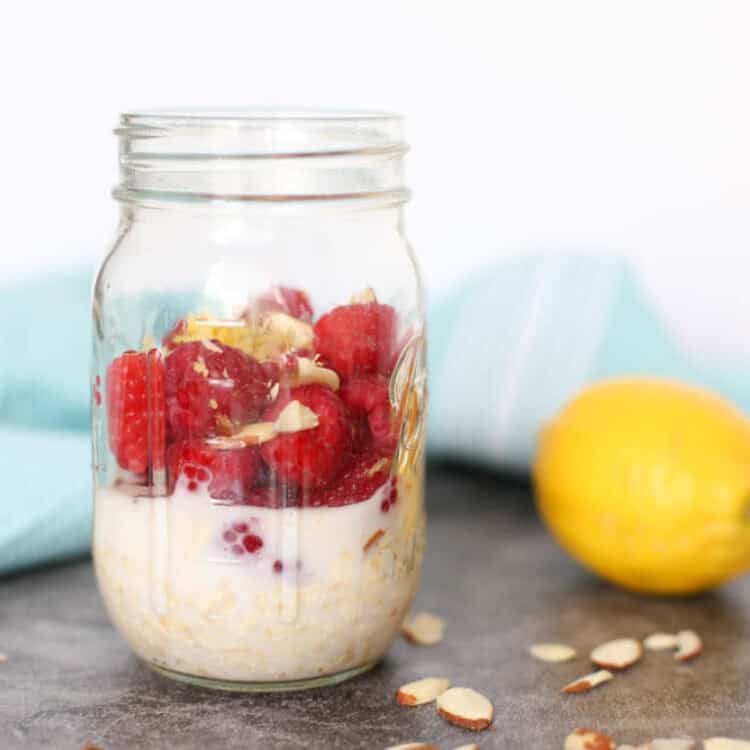 Raspberry Lemon Overnight Oats in a mason jar