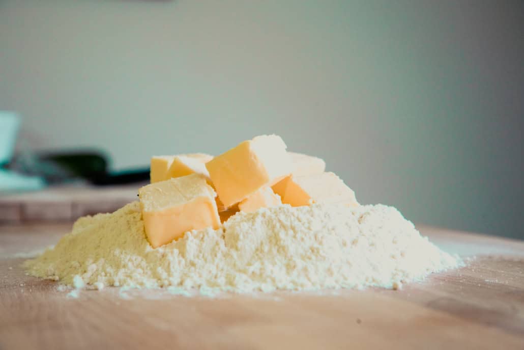 chunks of butter in flour