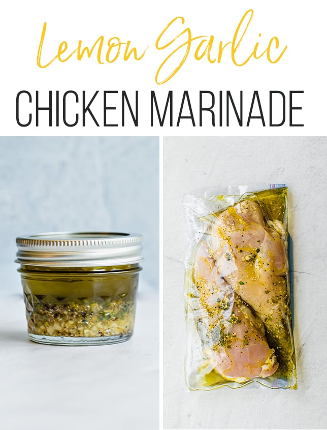 lemon garlic marinade in mason jar and in a freezer bag with chicken