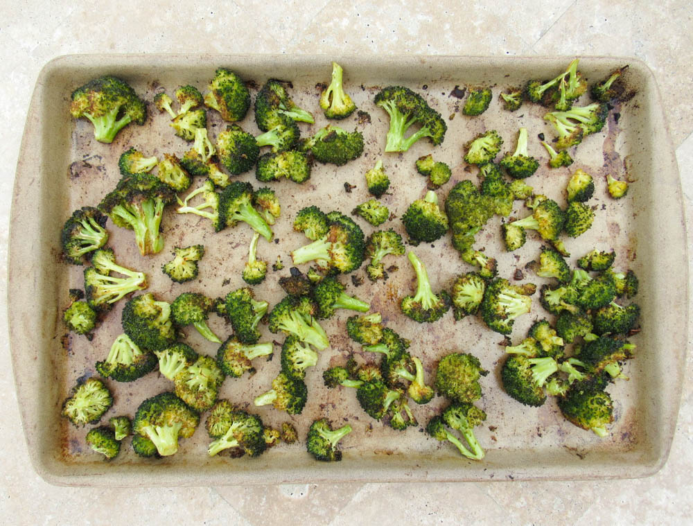 Overhead shot of oven roasted broccoli