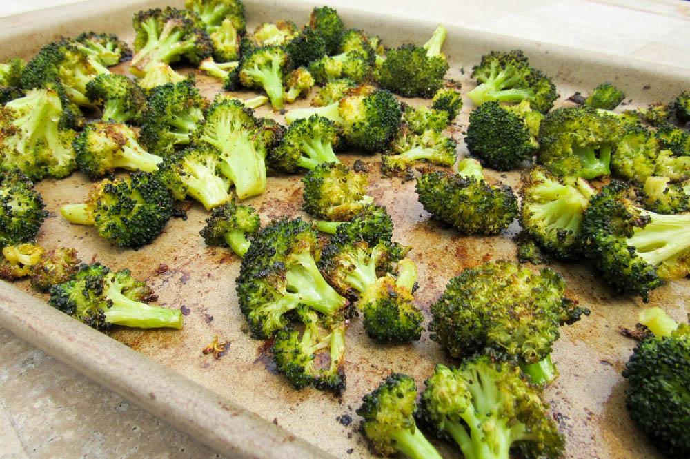 roasted broccoli on a pan