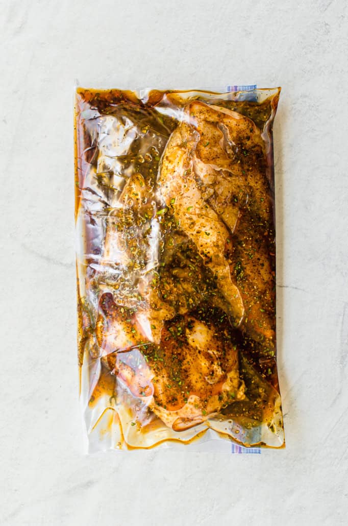 southwest chicken marinade in a freezer bag with chicken breasts