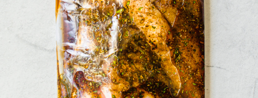 southwest chicken marinade in a freezer bag with chicken breasts