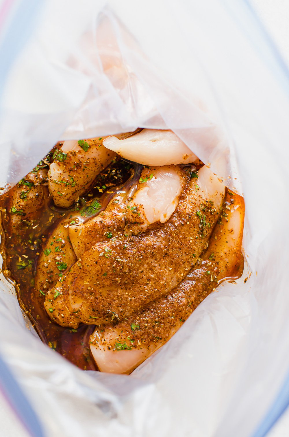 southwest chicken tenders in freezer bag with marinade