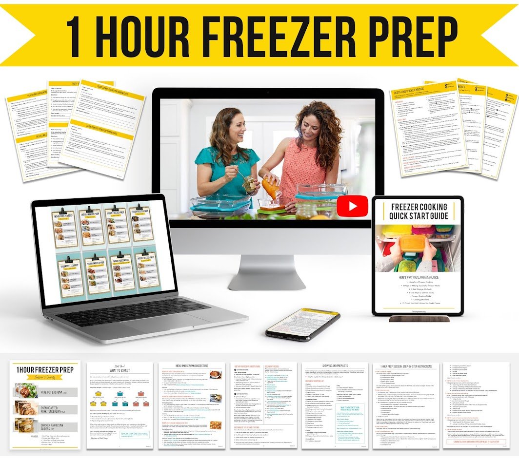 Thriving Home's 1-hour freezer prep printouts and screen shots.