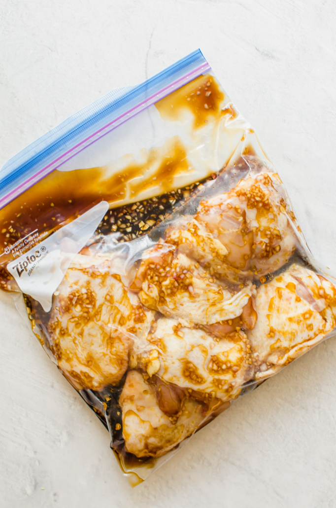 Teriyaki Chicken thighs in a freezer bag with marinade 
