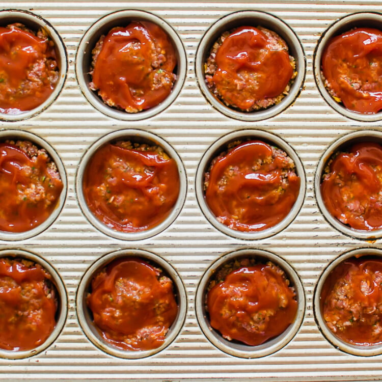 meatloaf mixture in a muffin tin