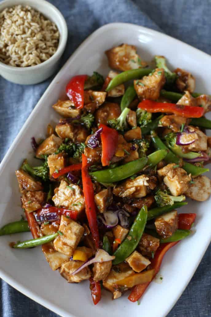 Freezer friendly Slow Cooker Honey Bourbon Chicken with vegetables