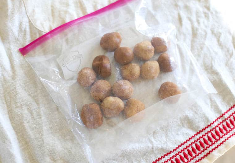 Snickerdoodle cookie dough in a freezer bag.