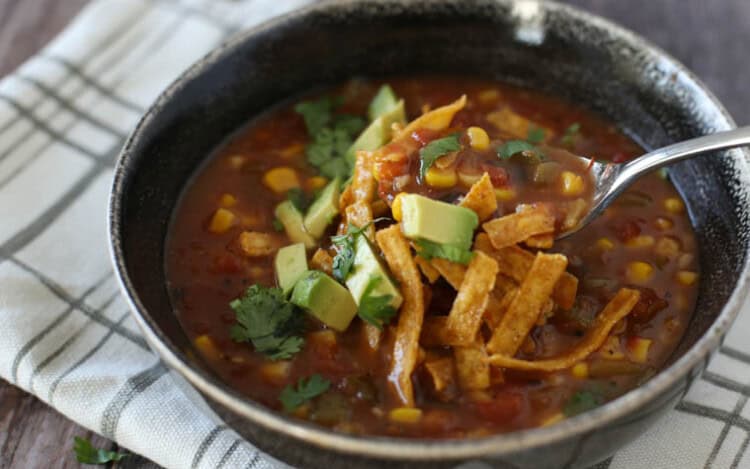 Vegetarian Tortilla Soup in a bowl