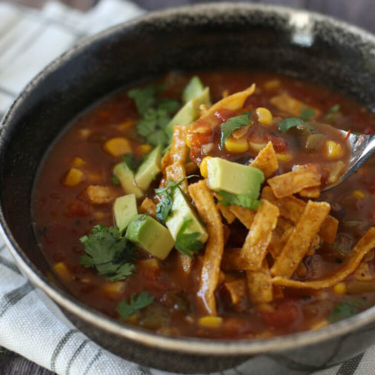 Vegetarian Tortilla Soup in a bowl