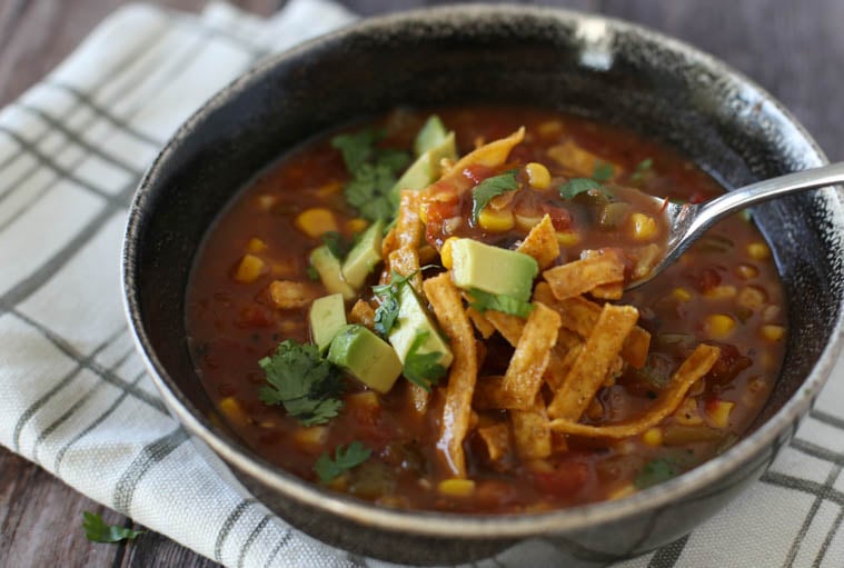 Vegetarian Tortilla Soup - dump and go slow cooker recipe