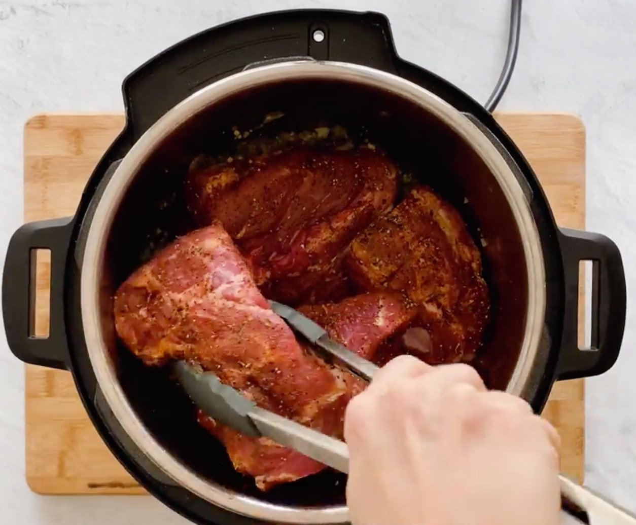Meat cut into smaller pieces to cook in the Instant Pot.