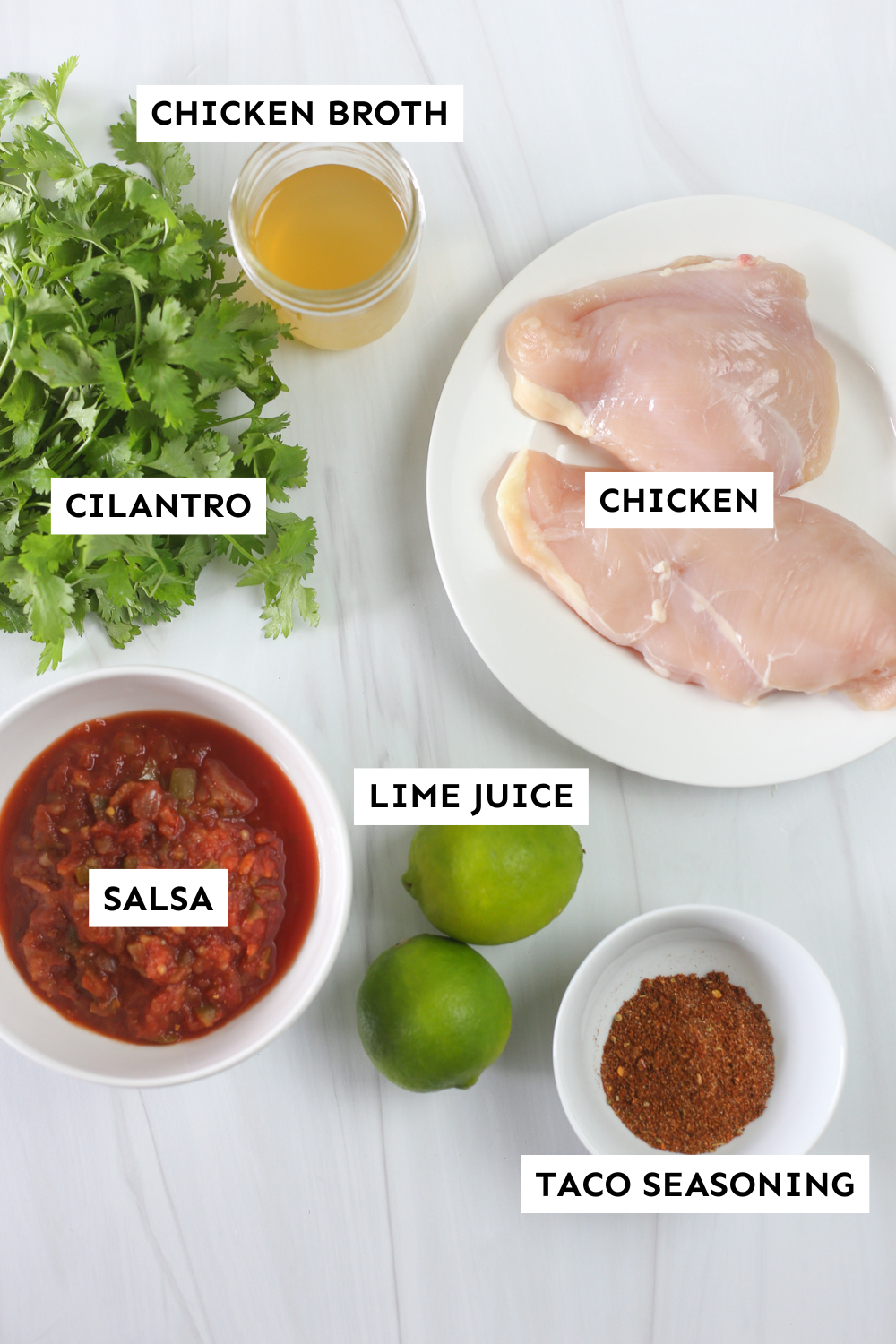 Labeled ingredients for mexican chicken. 