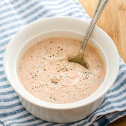 Southwest ranch sauce in a bowl with a spoon.