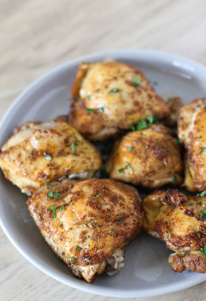 Baked Italian Chicken thighs on a plate