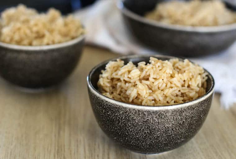 Brown rice in bowls.