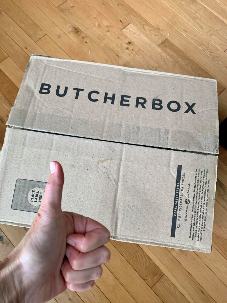 ButcherBox box with a thumbs up