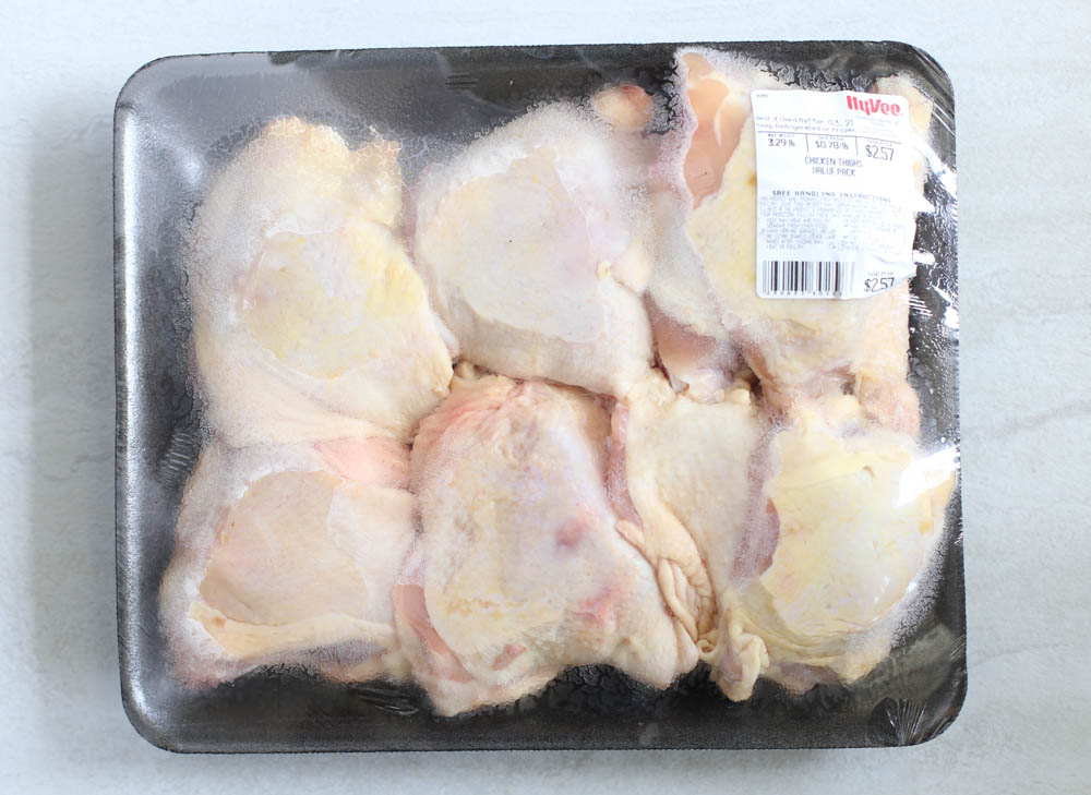 Frozen chicken thighs from the store.