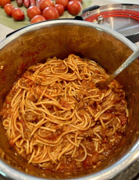 Instant pot spaghetti with meat sauce.