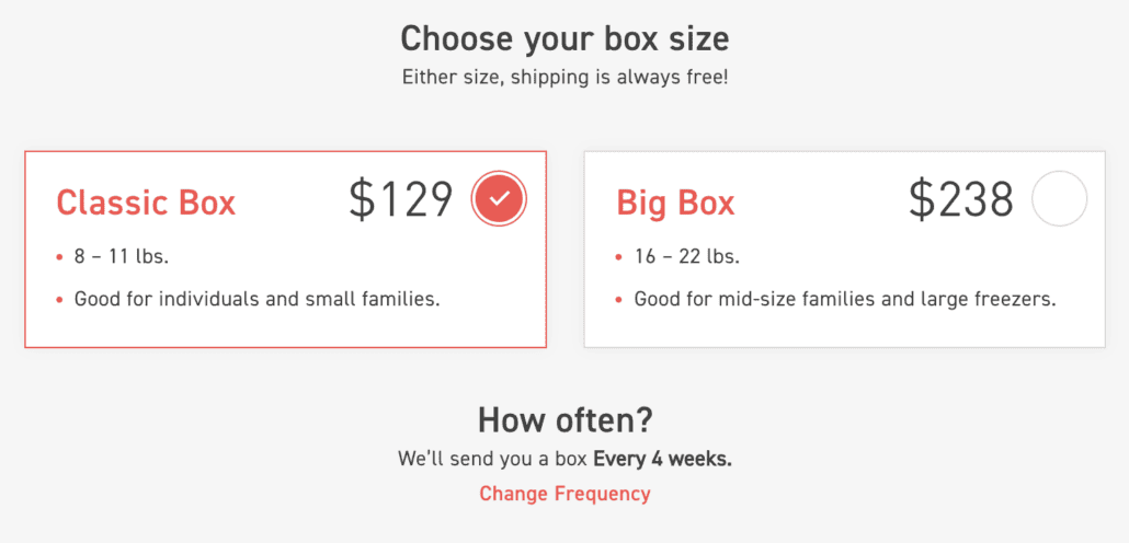 ButcherBox box sizes and cost
