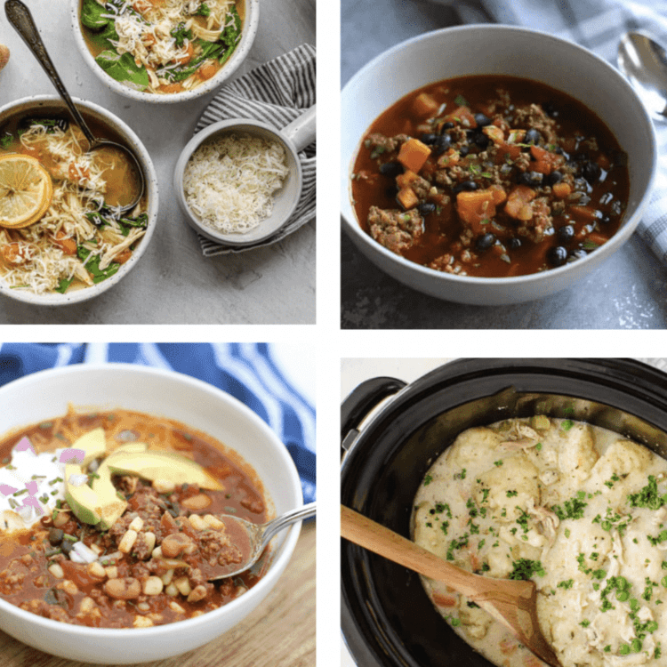 Collage of crock pot soups.