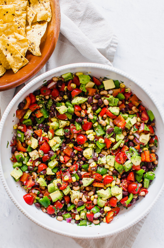 fiesta chopped salad in a large serving bowl--a side dish that goes with all kinds of Mexican recipes
