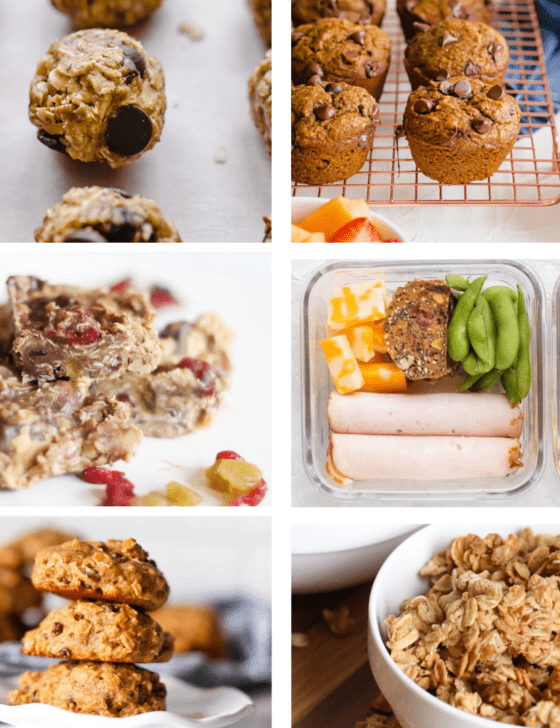 Collage image of on the go snack ideas.